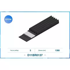 Ремень поликлиновой CWORKS D11BR0137 5PK1388 для Hyundai H-1 A1, Santa FE I SM, Sonata IV EF; KIA Sorento I JC; Mitsubishi Space Runner N6