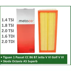Воздушный фильтр Metaco 1000-013 Фольксваген Тигуан 1 Пассат CC B6 B7 Джетта 5 6 Гольф 5 6 Кэдди Шкода Октавия А5 2 Суперб / VW Tiguan Passat Golf Caddy Octavia Superb Yeti Audi A3 Q3 TT
