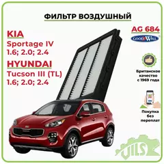Фильтр воздушный GoodWill для Спортейдж 4, Туксон, Туссан, Sportage 4, Hyundai Tucson 3 TL / арт. AG684